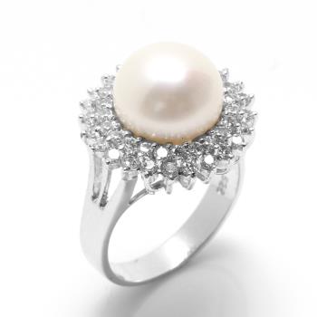 【寶石方塊】天然珍珠戒指-11*11mm-925銀飾--R0447
