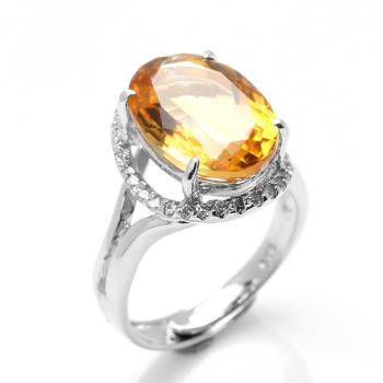【寶石方塊】 天然黃水晶戒指-10*14mm-925銀飾-活圍設計-R0440