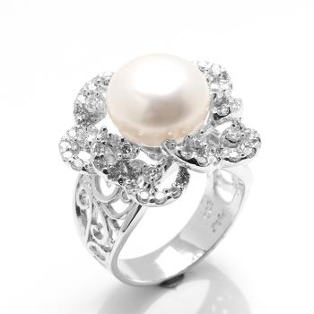 【寶石方塊】天然珍珠戒指-11*11mm-925銀飾-R0457