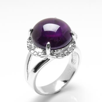 【寶石方塊】天然紫水晶戒指-14*14mm-925銀飾-活圍設計-R0448