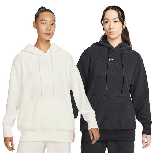 【下殺】Nike 長袖上衣 女裝 連帽 搖粒絨 米白/黑【運動世界】DQ6841-133/DQ6841-010