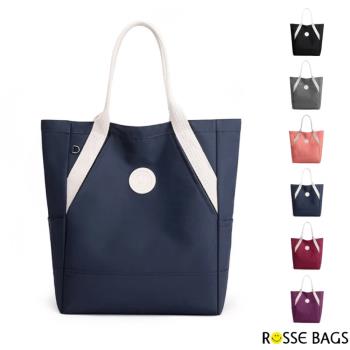 【Rosse Bags】韓版復古簡約日常風格撞色托特包(現+預 黑色／藍色／紫色／灰色／粉色／紅色)