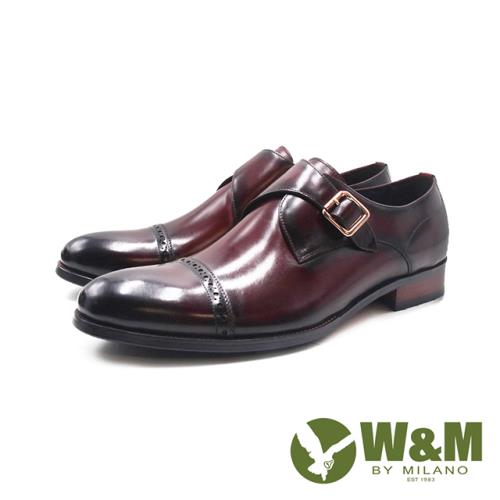 W&M(男)頂級孟克皮鞋 男鞋-深紅