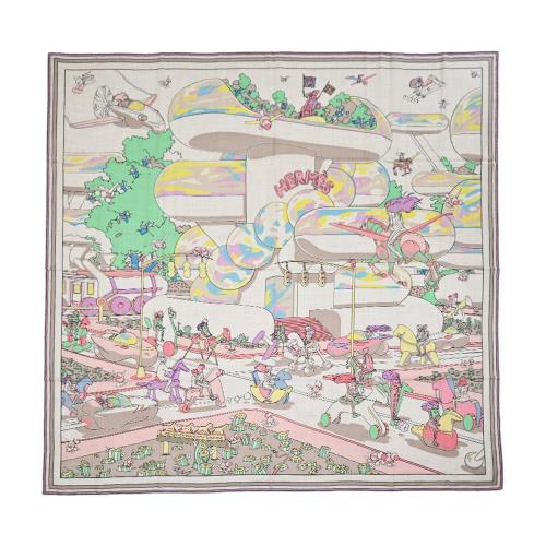 Hermes 愛馬仕 Hermès Locomotion 140 cm手工捲邊喀什米爾與真絲混紡方巾(自然/綠/黃)