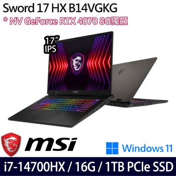 MSI微星 Sword 17 HX B14VGKG-025TW 17吋 電競筆電 i7-14700HX/16G/1TB SSD/RTX4070/W11