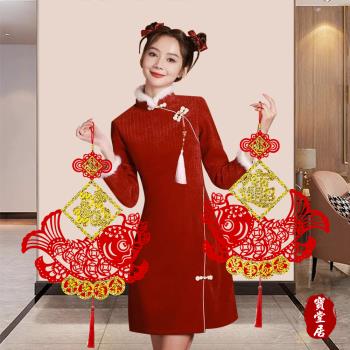 寶堂居 雙魚納福對聯 新年吊飾一對組(吉祥如意 年年有餘)#213(元旦掛飾場景佈置室內春節過年掛件)
