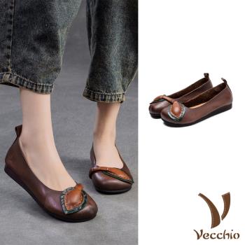 【VECCHIO】全真皮撞色舒適便鞋全真皮頭層牛皮立體葉片撞色造型舒適便鞋 女鞋 咖