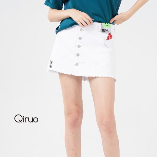 【Qiruo 奇若】春夏專櫃 白色牛仔短裙8204B 拉鬚造型設計