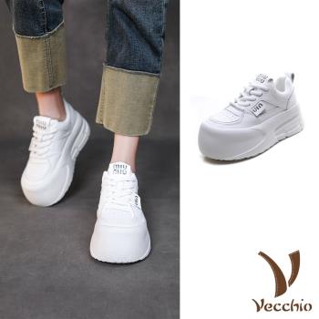 【VECCHIO】真皮輕量運動鞋/真皮超輕量個性厚底百搭休閒運動鞋 女鞋 白