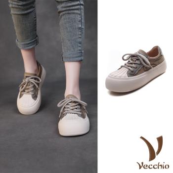 【VECCHIO】全真皮厚底休閒鞋/全真皮頭層牛皮時尚復古厚底貝殼鞋 休閒鞋 女鞋 灰