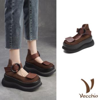 【VECCHIO】真皮棉麻拼接厚底娃娃鞋/真皮頭層牛皮透氣棉麻布拼接厚底娃娃鞋 女鞋 卡其