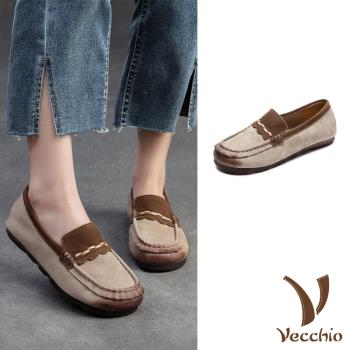 【VECCHIO】全真皮拼接方頭樂福鞋/全真皮頭層牛皮復古手工縫線拼接方頭寬楦樂福鞋 女鞋 灰