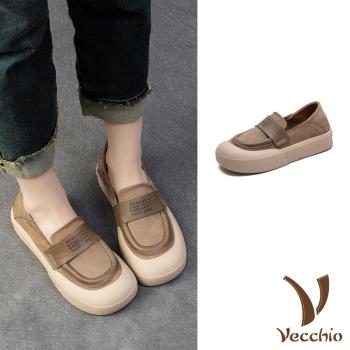 【VECCHIO】全真皮厚底樂福鞋/全真皮頭層牛皮個性印字復古厚底樂福鞋 女鞋 卡其