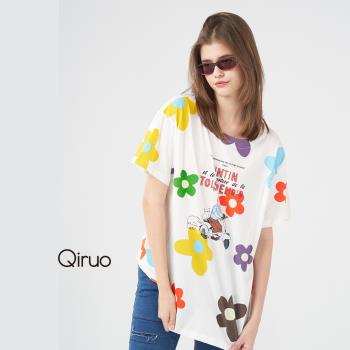 【Qiruo 奇若】春夏專櫃白底大花上衣2417A 圓領長版設計