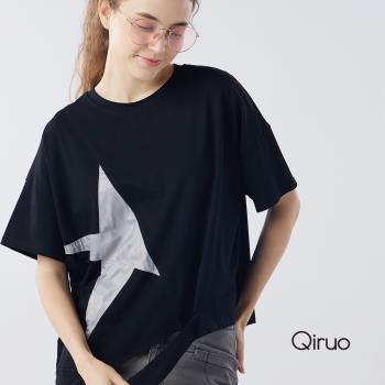 【Qiruo 奇若】春夏專櫃黑色寬鬆上衣3050A 時尚星星符號