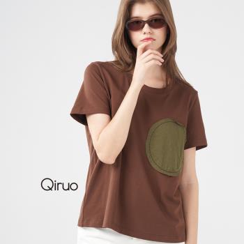 【Qiruo 奇若】春夏專櫃咖啡色上衣3039A 短袖圓領口袋造型