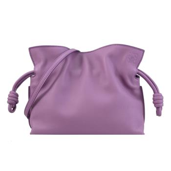 LOEWE Mini Flamenco 簡約小牛皮束口繩結斜揹包.粉紫