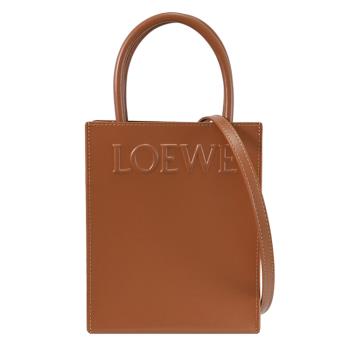 LOEWE Standard A5 立體浮雕LOGO小牛皮兩用托特包.棕