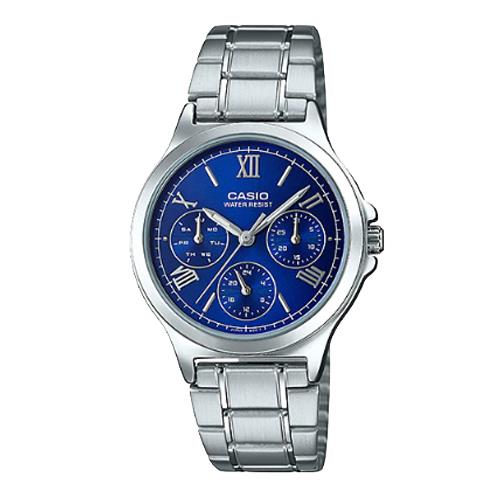 【CASIO 卡西歐】 三眼設計 沉靜藍 指針女錶 不鏽鋼錶帶 生活防水 (LTP-V300D-2A2)