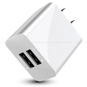HANG 2.1A雙孔USB充電器黑+MyStyle 二出三 6用型快充線-白