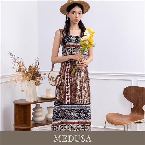 現貨【MEDUSA 曼度莎】民族風細肩帶洋裝（M-XL）｜長洋裝 雪紡洋裝 波西米亞風