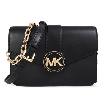 MICHAEL KORS CARMEN 金字LOGO肩斜翻蓋兩用包(黑色)