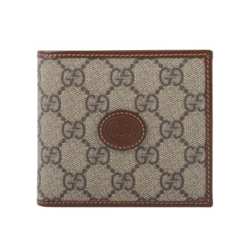 GUCCI Interlocking G Logo 對開零錢袋短夾(棕色)