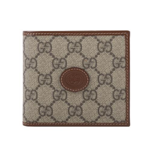 GUCCI Interlocking G Logo 對開零錢袋短夾(棕色)
