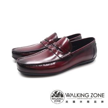 WALKING ZONE(男)圓頭軟彈力舒適樂福皮鞋 男鞋-酒紅色