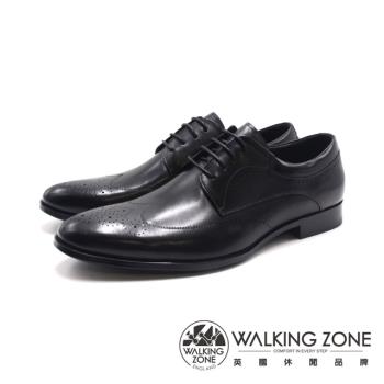 WALKING ZONE(男)質感藍底壓點雕花商務皮鞋 男鞋-黑色