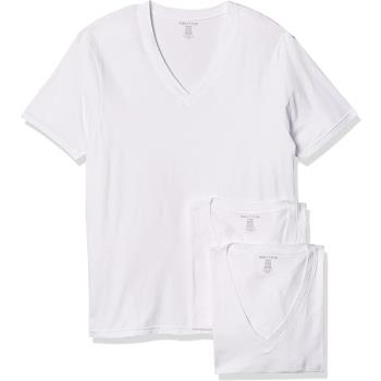 NAUTICA 2024男時尚棉質白色V 領短袖內衣3件組