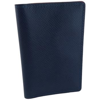 九成新-LV 極光藍色TAIGA防水牛皮對褶名片卡片夾