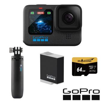 【GoPro】HERO12 Black 輕旅自拍套組 (HERO12單機+Shorty迷你腳架+Enduro原廠充電電池+64G記憶卡) ​正成公司貨