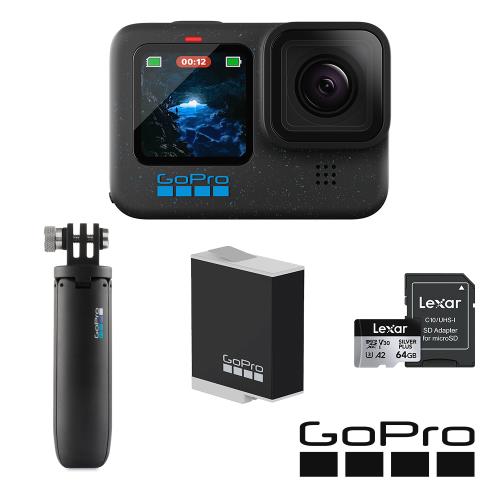 【GoPro】HERO12 Black 輕旅自拍套組 (HERO12單機+Shorty迷你腳架+Enduro原廠充電電池+64G記憶卡) ​正成公司貨