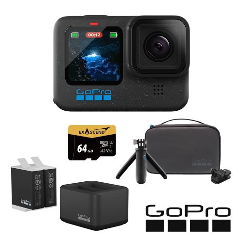 【GoPro】HERO12 Black 旅遊必備套組 (HERO12單機+旅行套件組+Enduro雙座充+雙電池+64G記憶卡) 正成公司貨