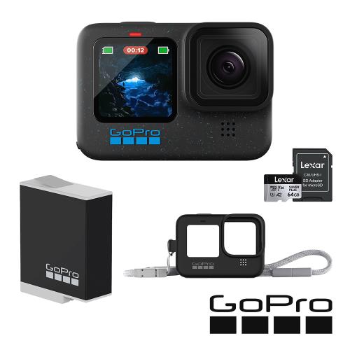 【GoPro】HERO12 Black 新手必備套組 (HERO12單機+護套+繫繩+Enduro原廠充電電池+64G記憶卡) 正成公司貨