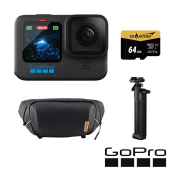 【GoPro】HERO12 Black 獨家潮流套組 (HERO12單機+ONEGO 胸包-曜石黑+三向多功能自拍桿2.0+64G記憶卡) 正成公司貨