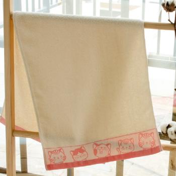 【台灣興隆毛巾】有機棉 福氣Q貓咪毛巾-粉色緞條(單條裝)