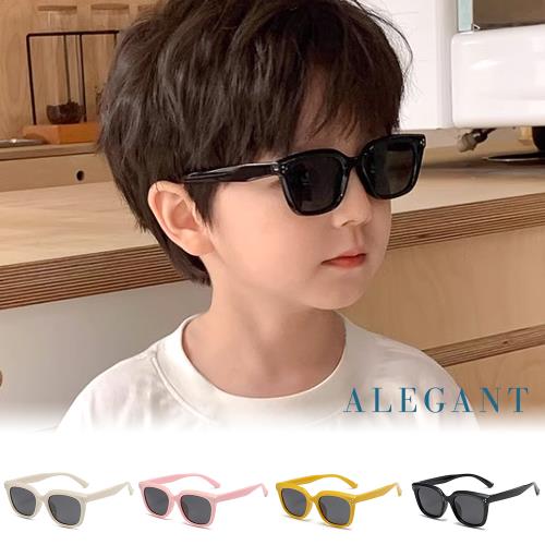【ALEGANT】玩酷時尚6-13歲兒童專用輕量矽膠彈性太陽眼鏡│UV400窄框偏光墨鏡