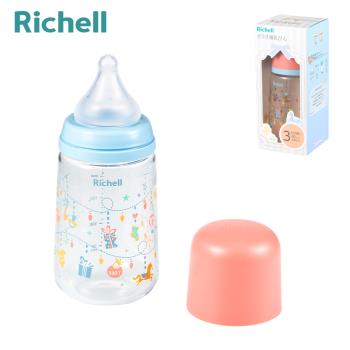 【Richell 利其爾】HE初心系列- 玻璃寬口哺乳奶瓶 240mL 樂繽紛