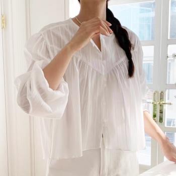 【LANNI 藍尼】★法式減齡寬鬆泡泡袖襯衫(女上衣/長袖/開衫)