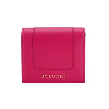 二手品 Bvlgari Serpenti Forever 牛皮拚色三折釦式短夾(288032-桃紅)