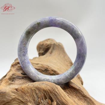 【肌容雪】天然緬甸A貨紫飄綠花翡翠手鐲 編號585(鐲寬56.5mm#18號)