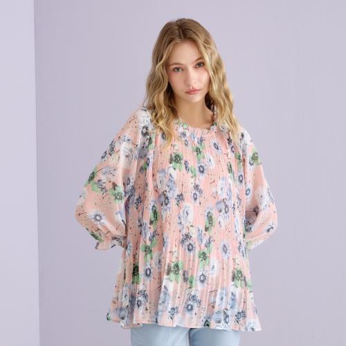 【YUTZUYA 優姿雅】浪漫花園壓褶透紗傘襬上衣