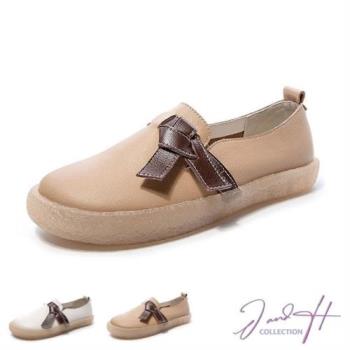 【J&H collection】甜美日常真皮鞋面平底懶人休閒鞋(現+預 米色／卡其色)
