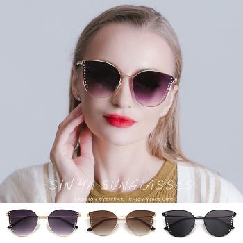 【SINYA】抗UV太陽眼鏡 歐美時尚墨鏡 復古鑲鑽貓眼太陽眼鏡 質感鑲鑽金屬框 N225
