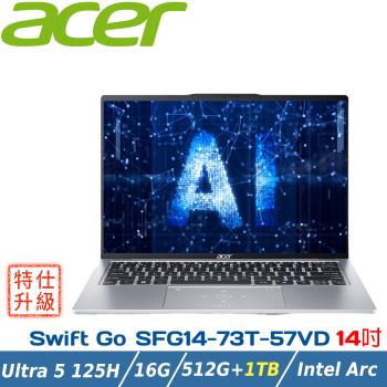 (特仕升級)ACER Swift GO SFG14-73T-57VD 銀(Ultra 5 125H/16G/512G +1TB/W11/14)