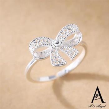 ANGEL 鏤空蝴蝶結復古光面彈性開口戒指(銀色)