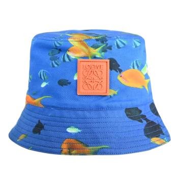 LOEWE 浮雕LOGO熱帶魚印漁夫帽/遮陽帽.海藍