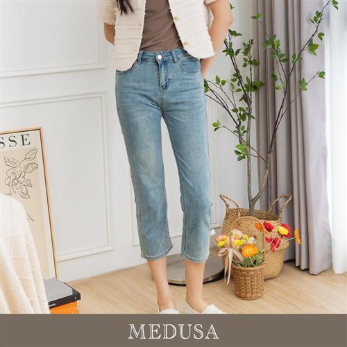 現貨【MEDUSA 曼度莎】ICare 點點水鑽裝飾直筒牛仔褲（M-XL）｜女牛仔褲 高彈性 女長褲